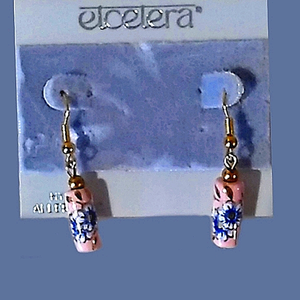 VINTAGE Earrings / Elcelera Pierced Earrings Ceramic Bead / NEW on Original Card